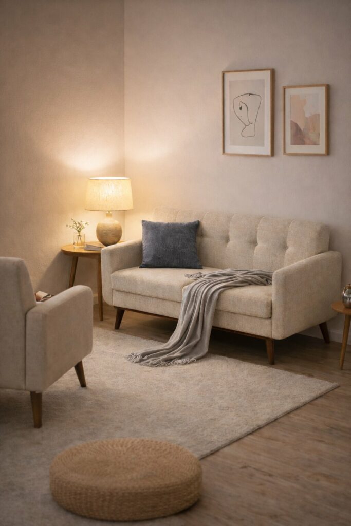 Small living room corner layout with a loveseat and accent chair creating a cozy seating area